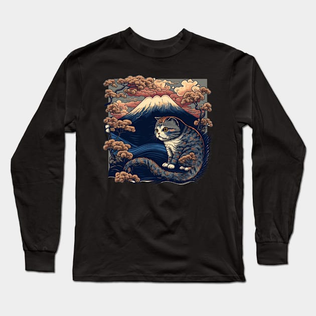 Cat with a View: Enjoying Mount Fuji in Japan Long Sleeve T-Shirt by gibah